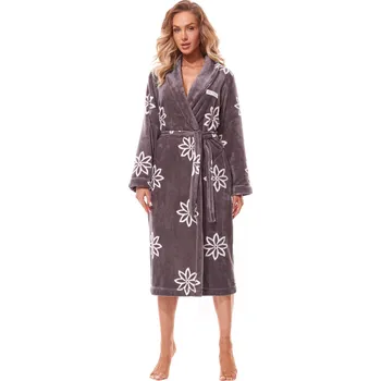 Dámské noční prádlo L&L župan dámský 2315 Fleur - grafit, M (Dámský župan L&L 2315)