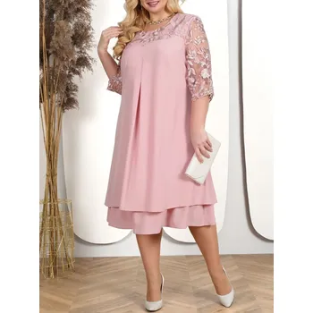 Dámské šaty Elegantní dámské letní šaty z šifonu (plus size XL -5XL) Barva: Růžová, Velikost: XXL
