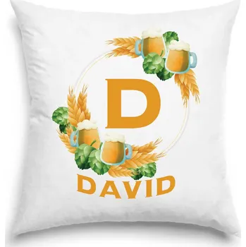 Dekorativní polštářek Polštář - Pivní věnec s monogramem a jménem David