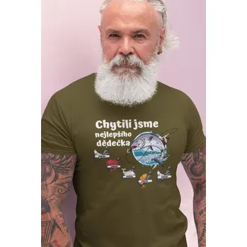 Pánské tričko Pánské tričko Chytili jsme nejlepšího dědečka Barva: Khaki, Velikost: 4XL