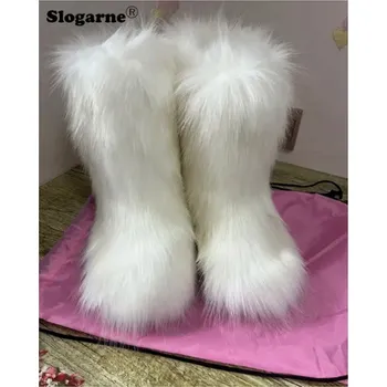 Dámská zimní obuv Extravagantní dámské zimní chlupaté boty Barva: Bílá, Velikost EUR: 41