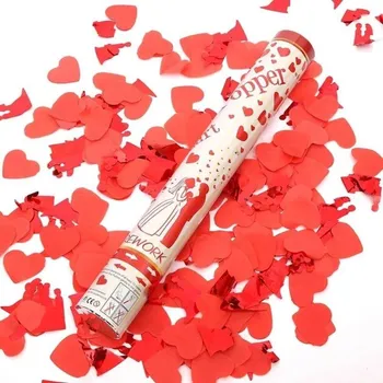 Konfeta Vystřelovací konfety srdíčka, tubus 37,5 cm, romantické konfety pro svatby, výročí, Valentýn a oslavy, snadné použití doma i venku