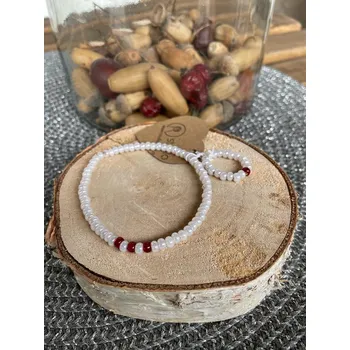 Náramek RV studio Louny s.r.o. Náramek + prstýnek Rokajl bílý a tmavě červený 4 mm