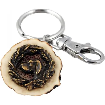 MZ - potřeby pro lovecké psy Klíčenka z parohu Lovecký pes s karabinou