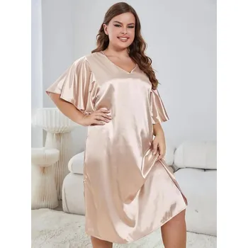 Dámská noční košile Elegantní a pohodlná dámská noční košilka s širokými rukávy (plus size XL-4XL) Barva: GST29M - Růžová, Velikost: XL