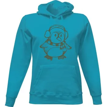 Dámská mikina Dámská mikina s kapucí s potiskem Dámská mikina modrá Vánoční tučňák dámské