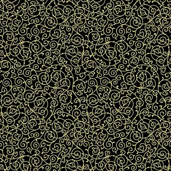 Hoffman 3296-914 Spirálky na černé vánoční zlatotisk bavlněná látka