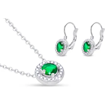 Souprava šperků biju SET 294 Řetízek a náušnice se zeleným zirkonem