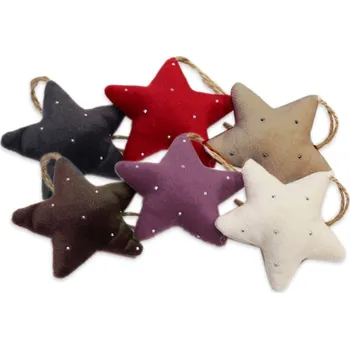 Vánoce Hvězdička závěs sametová s kamínky 60 mm - hnědý mix