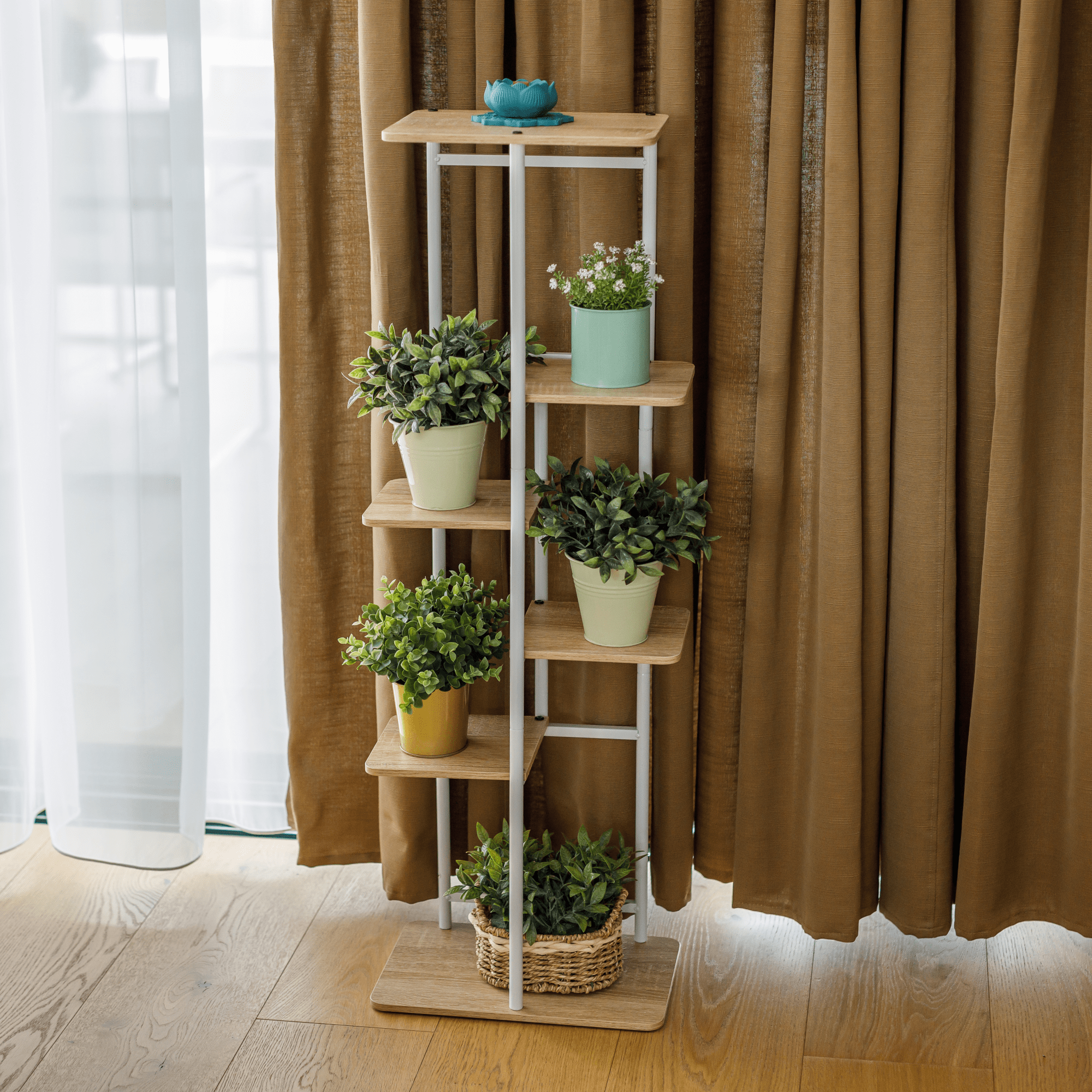 foto Stojan na květiny Tempo Kondela Ledor Typ 2 36 x 23,5 x 106 cm bílý/dub sonoma