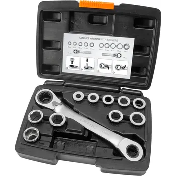 Ruční nářadí Klíč ráčnový tvarovaný a vložky, sada 11ks, 8-19mm, CrV