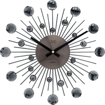 Hodiny JVD Designové nástěnné kovové antracitové paprskovité skleněné hodiny JVD HT111.3 (kovové paprskovité hodiny o průměru 35cm se skleněnými prvky)