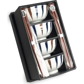 Sada nádobí Made in Japan Souprava Japonských misek s hůlkami - Barevné pruhy 11,5 cm - 4 ks v dárkovém balení