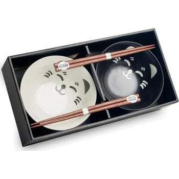 Sada nádobí Made in Japan Japonská souprava jídelních misek s hůlkami- porcelán- Black and White Kočky v Dárkovém balení