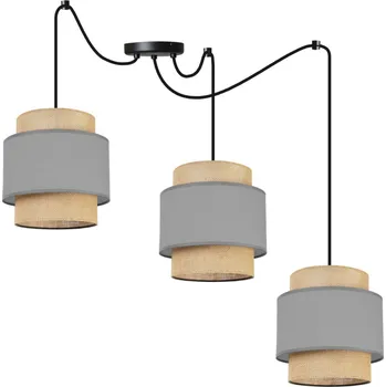 Závěsné svítidlo Boho Spider, 3x jutové/šedé textilní stínítko