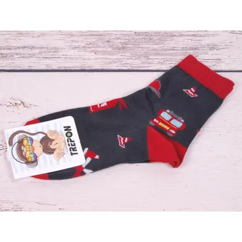 české dětské ponožky TREPON FIREK tm. šedé s hasičským autem velikosti ponožek: 19-21 ( EUR vel. 29-32)