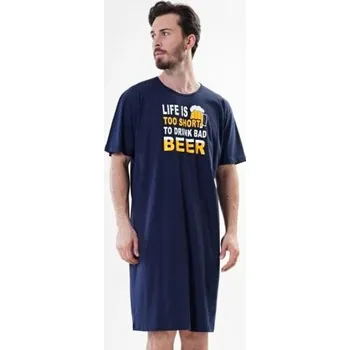 Pánská noční košile Pánská noční košile s krátkým rukávem Vienetta Secret Life is beer tmavě modrá L