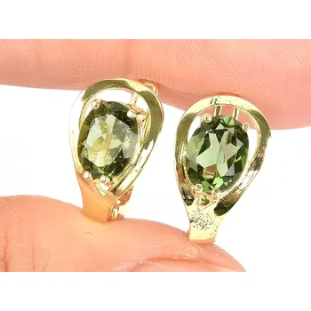 Náušnice Náušnice vltavín ovál 8 x 6mm standard brus zlato 14K Au 585/1000 4.40g