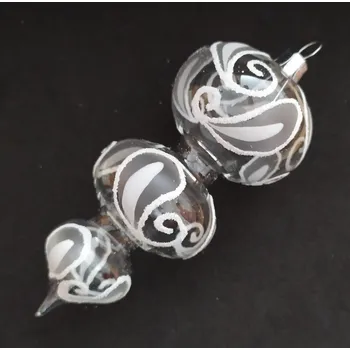 Vánoční ozdoba ČR Vánoční skleněná ozdoba - Trojkapka 13 x 5,5 cm čirá malovaný bílý dekor