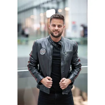 Pánská casual bunda Černá pánská kožená bunda GMRaysam DB Velikost M