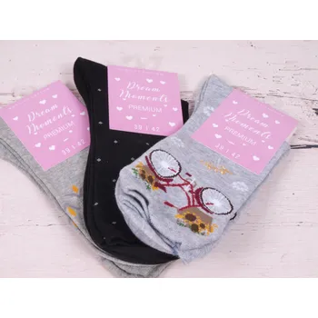 Dámské ponožky CNB BERLIN SADA 3 PÁRŮ ponožky DE 34448 černé puntíkované šedé s kolem a kvítky 3 páry velikosti ponožek: 26-28 (EUR vel. 39-42)