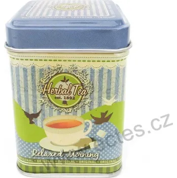 Dóza na potraviny HERBAL TEA modrá plechová dóza na čaj 7421 bílý čajový šálek