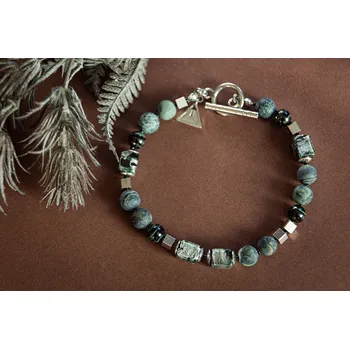 Náramek Lampglas Pánský náramek Forest Power s ryzím stříbrem v perlách Lampglas, jaspisem a chirurgickou ocelí délka: L2-25cm