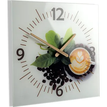 Hodiny Skleněné hodiny na zeď KÁVA 3 - čtvercové