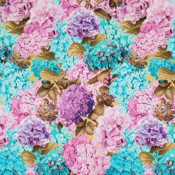 Popelín B0108, růžovo-tyrkysové hortenzie, š.145