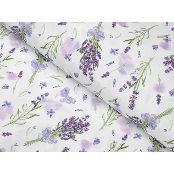 Dekorační látka PML-085 Snítky levandulí na bílém - šířka 150 cm