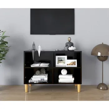 vidaXL TV stolek nohy z masivního dřeva 69,5 x 30 x 50 cm [805925] Barva: Černá