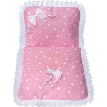 Příslušenství pro dětskou postel a kolébku Sada peřinka s krajkou silon a mašlemi - světle růžová / potisk mašličky AF