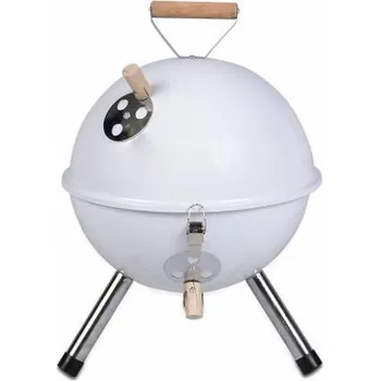 Zahradní gril Cestovní mini gril kulatý retro, na dřevěné uhlí, bílý, průměr 30 cm