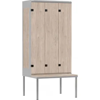 Šatní skříň TRITON šatní skříň 3-dveřová s lavicí, kov-lamino T2195, šedá - ořech Light Rockrord + doprava zdarma
