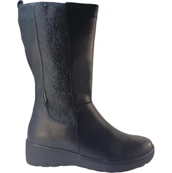 Dámské kozačky S 2193 - 100 černé zdravotní kožené kozačky i pro široké lýtka 38