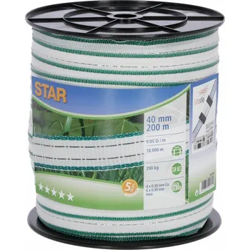 Ohradník Ohradníková páska 40 mm 200 m STAR bílá/zelená