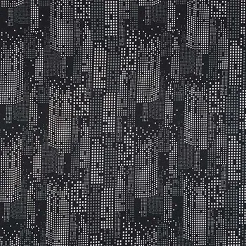 Teplákovina B0085 černá, bílo-šedé mrakodrapy, š.170