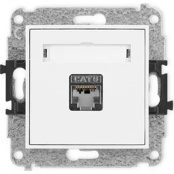 Elektrická zásuvka KARLIK Zásuvka pro PC 1x RJ45, kat 5e, stíněný, 8 pin Barva: Matná bílá