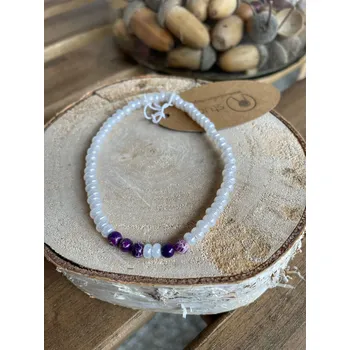 Náramek RV studio Louny s.r.o. Náramek Rokajl Preciosa bílé s hnědým průtahem + Imperial Purple Jasper 4 mm