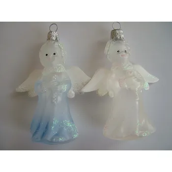 Vánoční ozdoba Vánoční skleněná ozdoba - Anděl s flétnou a s křídly, průhledný, mix barev, dekor