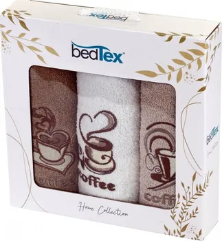 Utěrka BedTex Čas na kávu dárkový set froté utěrek hnědý/béžový/bílý 3x 30 x 50 cm
