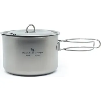 Kempingové nádobí Titanový hrnec 800 ml s pokličkou a skládacími rukojeťmi