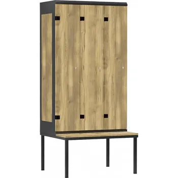 TRITON šatní skříň 3-dveřová s lavicí, kov-lamino T2195, černá - dub Baroque Gold + doprava zdarma