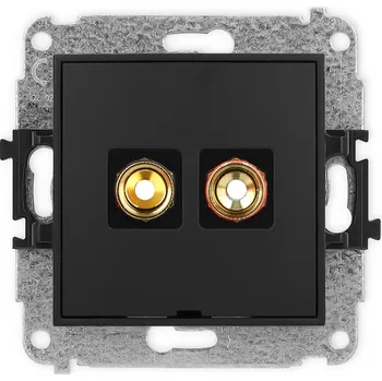 Elektrická zásuvka KARLIK Zásuvka pro reproduktor s konektory typu "banán" - kroucený, bez popisového pole Barva: Matná černá