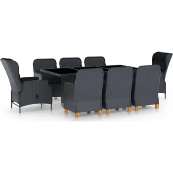 Zahradní sestava vidaXL 9dílný zahradní jídelní set s poduškami polyratan světle šedý [3060187] Barva: Tmavě šedá a černá