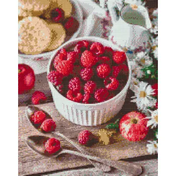 Diamantové malování Diamantové malování - Maliny v misce Velikost: 40x50cm, Rámování: Pouze srolované plátno, Diamanty: Kulaté