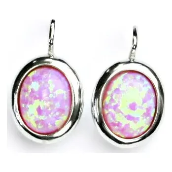 Náušnice Stříbrné náušnice růžový opál - NK1453 (Stříbrné náušnice s opálem 10 x 8 mm)