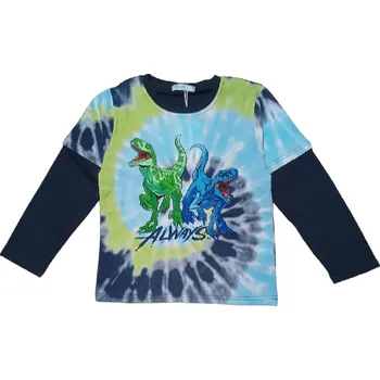 Chlapecké tričko dl.r. Kugo HC9313, tmavě modré (batikované chlapecké tričko s dinosaury)