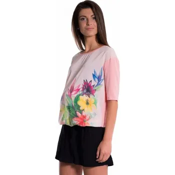 Dámská móda Be MaaMaa Těhotenské triko/halenka s potiskem květin - růžové, vel. M, Velikosti těh. moda M (38)