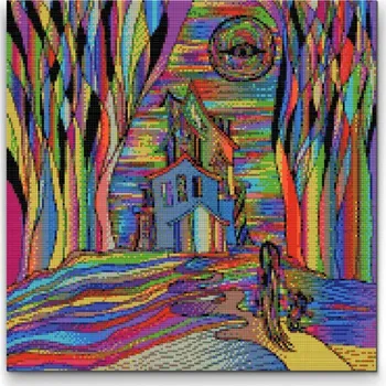 Diamantové malování Diamantové malování - Strašidelný barevný dům Velikost: 50x50cm, Rámování: Pouze srolované plátno, Diamanty: Čtvercové